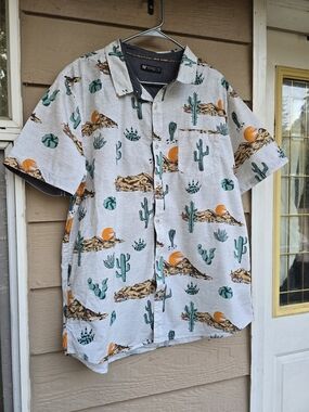 Men's Desert Cactus Short Sleeve Button-Down Shirt - 2XL